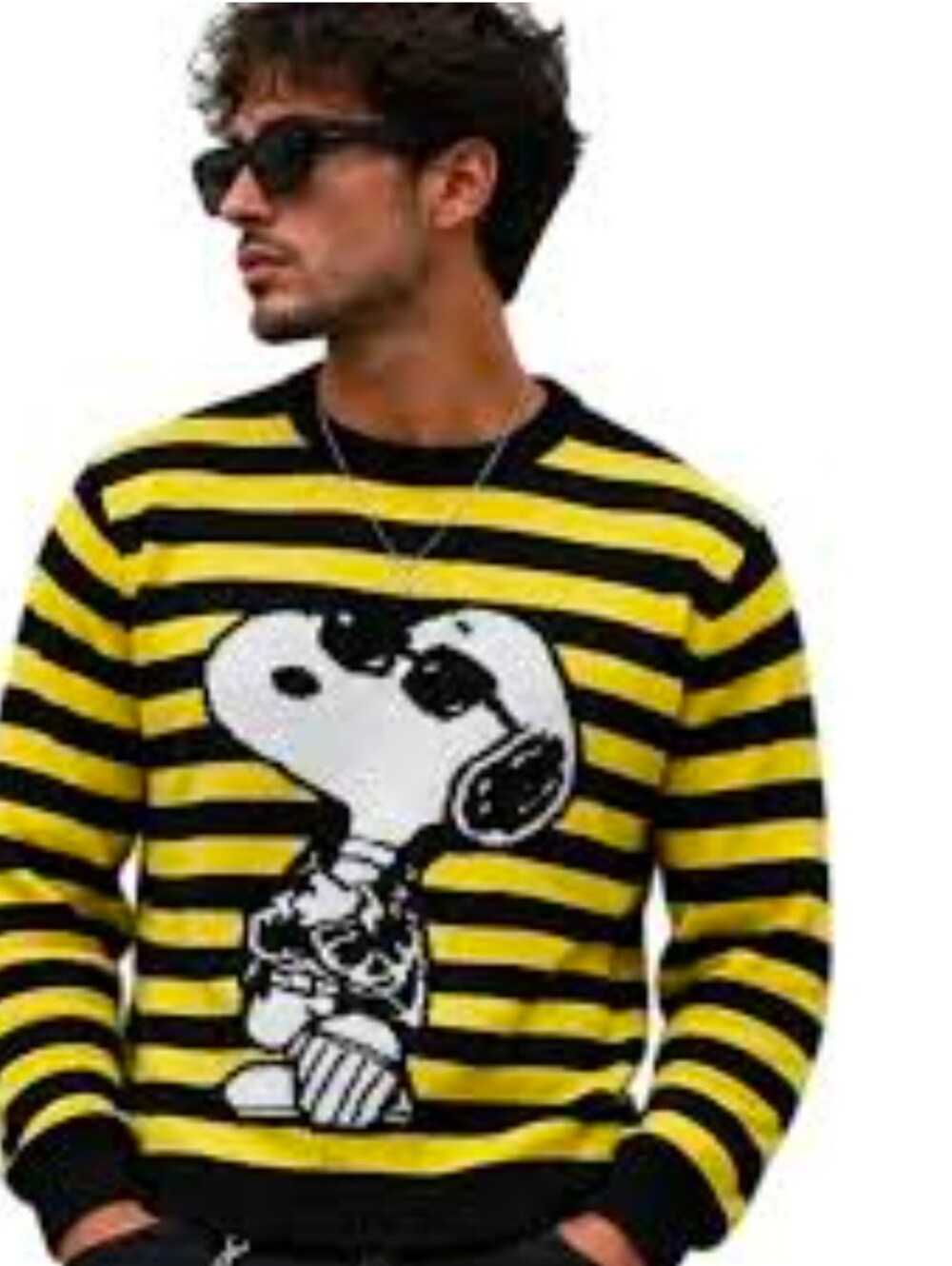 NWOT 2018 Peanuts Snoopy Sweater Black Yellow Striped Long Sleeve Crew Neck RARE